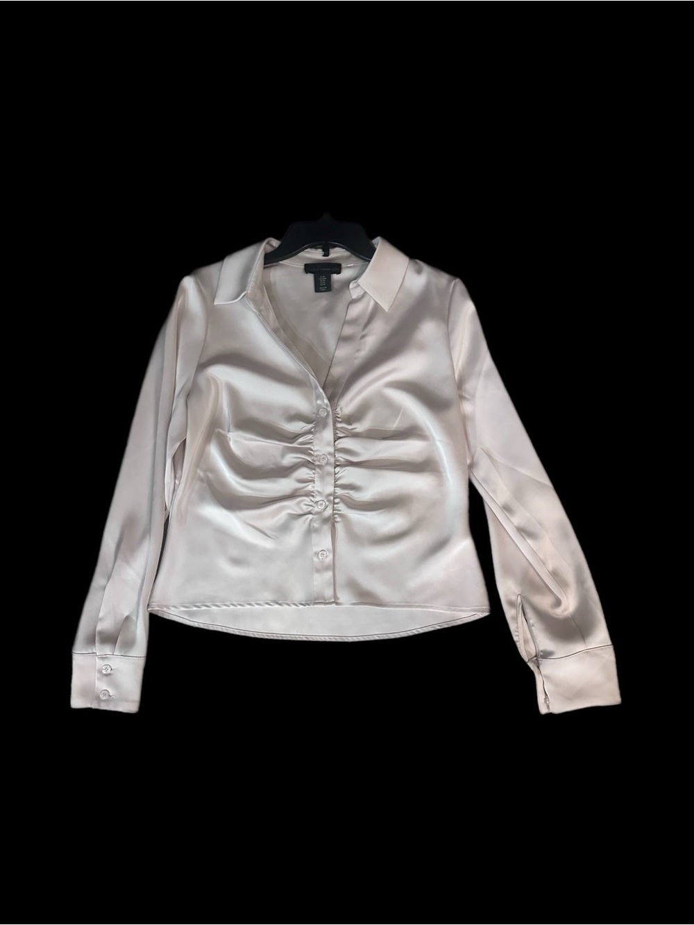 House of Harlow 1960 Ivory Satin Ruched Front Button-Down Blouse